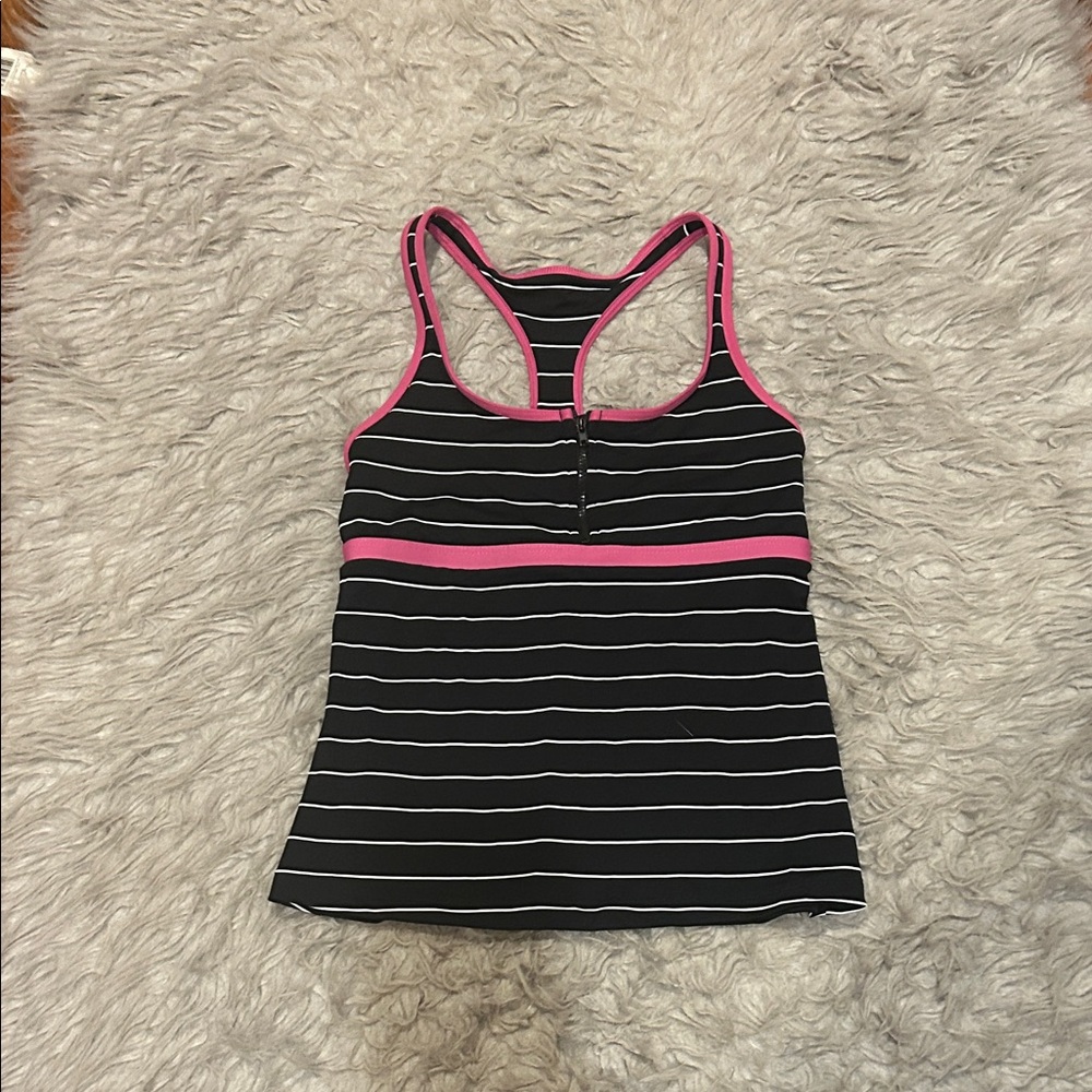 Title Nine Black, White And Pink Striped Tank Top